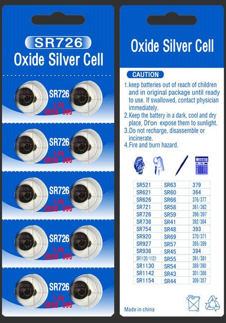 BBW 397/396 - SR726 Silver Oxide Button Battery 1.55V - 100 Pack FREE SHIPPING