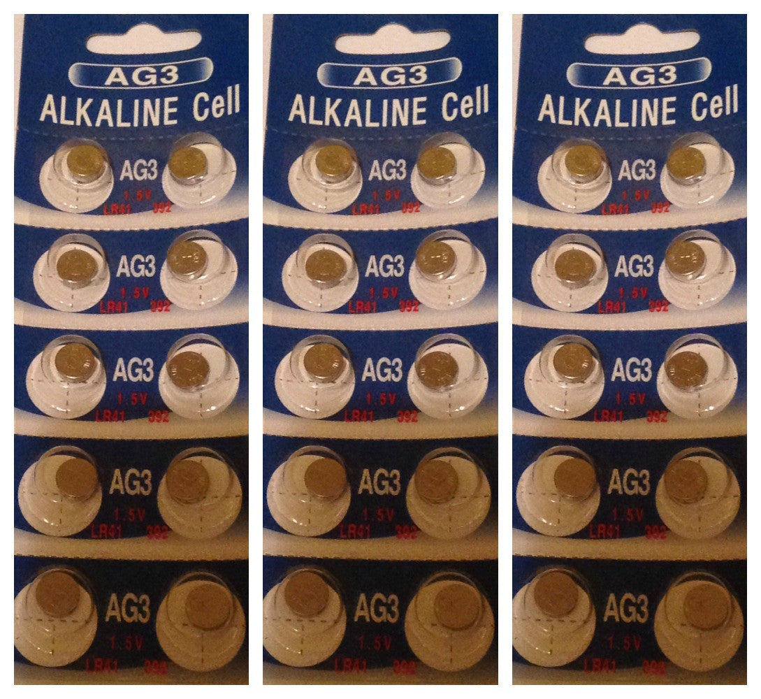 BBW AG3 / LR41 Alkaline Button Watch Battery 1.5V - 30 Pack - FREE SHIPPING