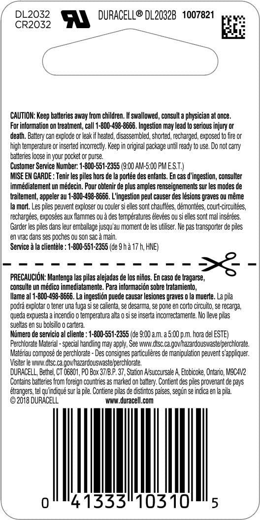 Duracell - 2032 3V Lithium Coin Battery - long lasting battery - 1 count