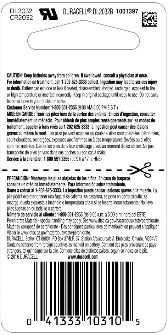 Duracell - 2032 3V Lithium Coin Battery - long lasting battery - 1 count