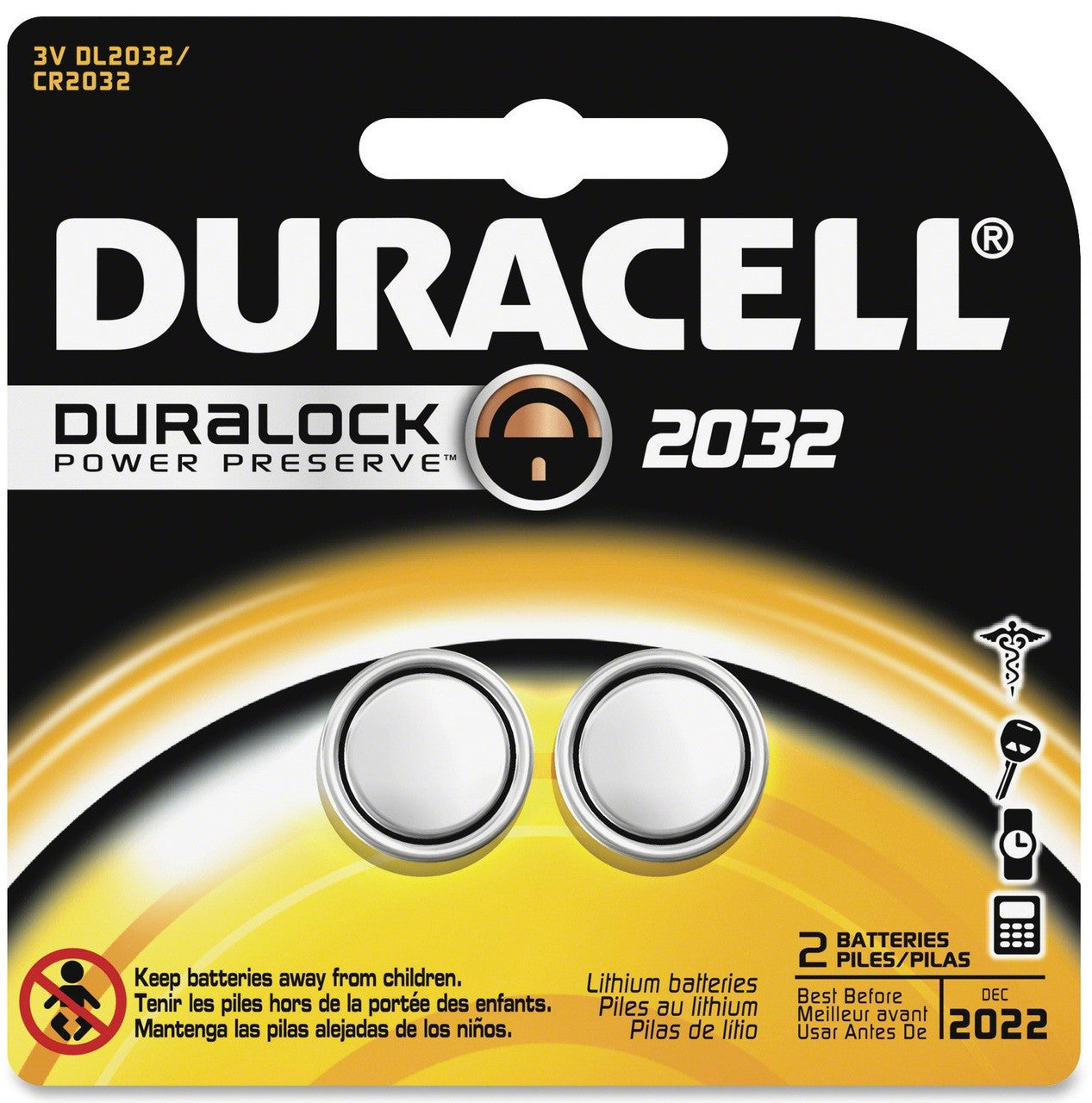 Duracell 2032 Coin Battery - 6 Pack 3 Retail Cards of 2 FREE SHIPPING