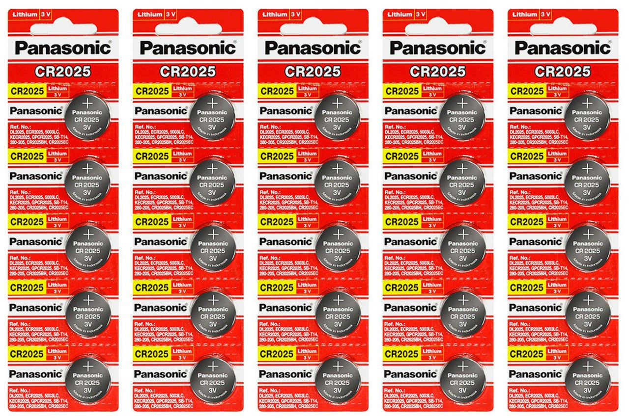 Panasonic CR2025 3V Lithium Coin Battery - 100 Pack FREE SHIPPING