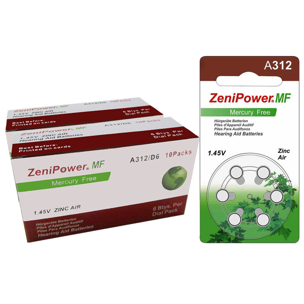 ZeniPower A312 Zinc Air Hearing Aid Batteries - 10 Wheels - 6 Batteries  Per Wheel + FREE SHIPPING!