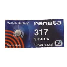 Renata 317 - SR516 Silver Oxide Button Battery 1.55V - 5 Pack FREE SHIPPING