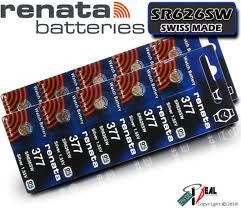 Renata 377/376 - SR626 Silver Oxide Button Battery 1.55V - 2 Pack FREE SHIPPING